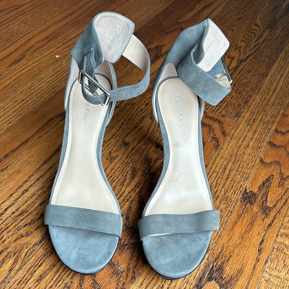 Calvin Klein gray suede platform stilettos  - EUC